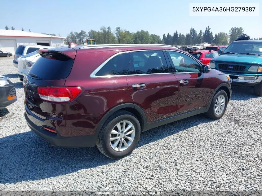 5XYPG4A36HG279387 2017 Kia Sorento 2.4L Lx