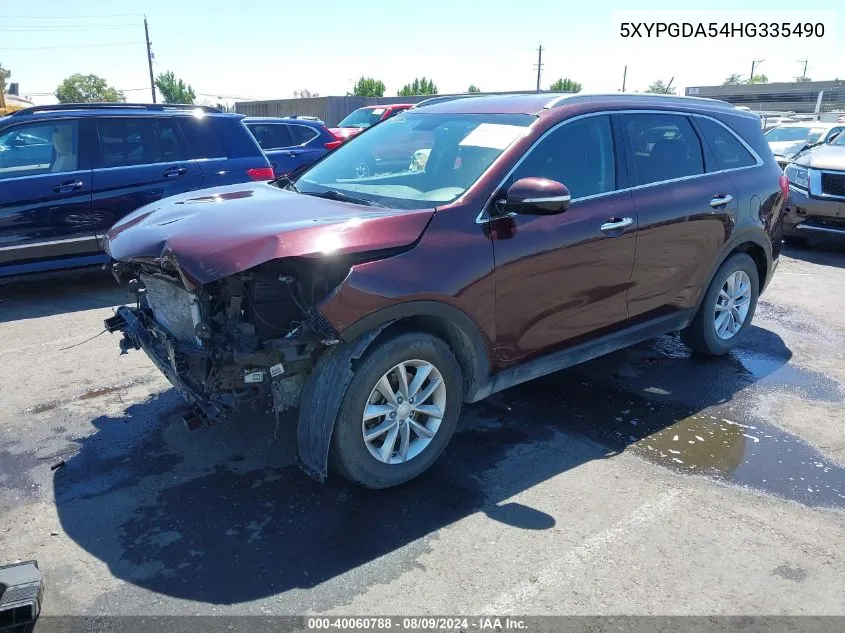 2017 Kia Sorento 3.3L Lx VIN: 5XYPGDA54HG335490 Lot: 40060788