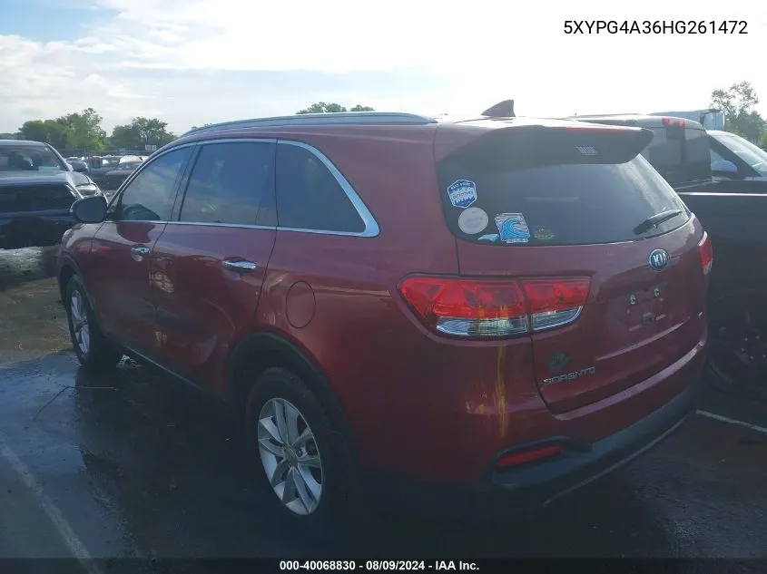 5XYPG4A36HG261472 2017 Kia Sorento 2.4L Lx