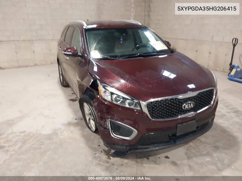 5XYPGDA35HG206415 2017 Kia Sorento 2.4L Lx