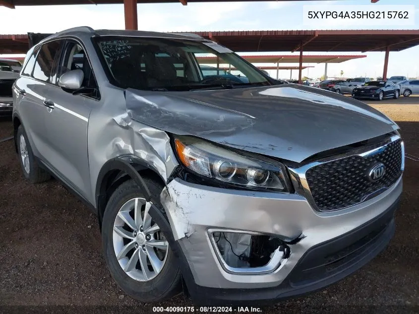 2017 Kia Sorento 2.4L Lx VIN: 5XYPG4A35HG215762 Lot: 40090175