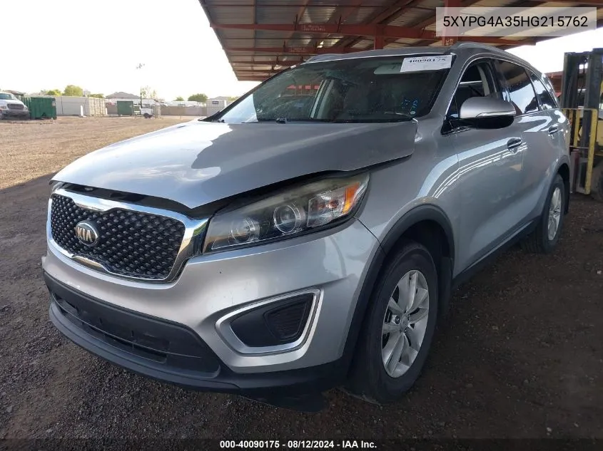 2017 Kia Sorento 2.4L Lx VIN: 5XYPG4A35HG215762 Lot: 40090175