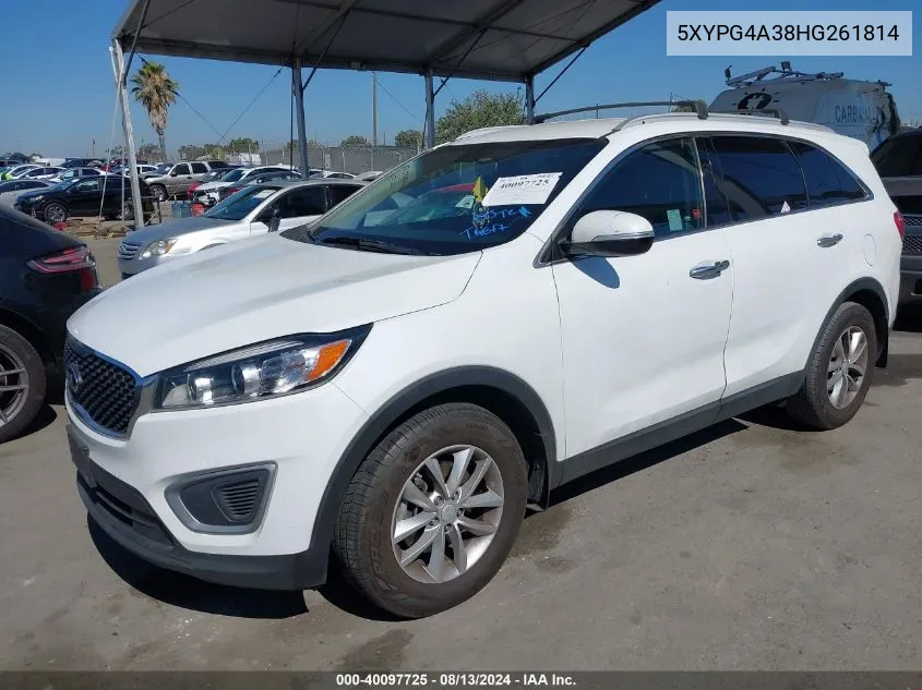 2017 Kia Sorento 2.4L Lx VIN: 5XYPG4A38HG261814 Lot: 40097725