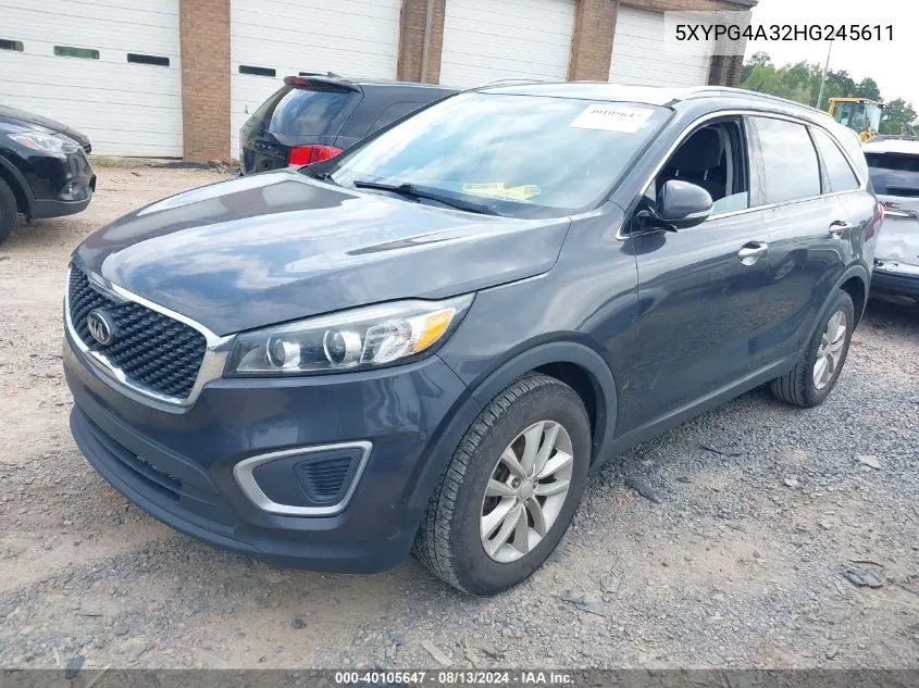 2017 Kia Sorento 2.4L Lx VIN: 5XYPG4A32HG245611 Lot: 40105647