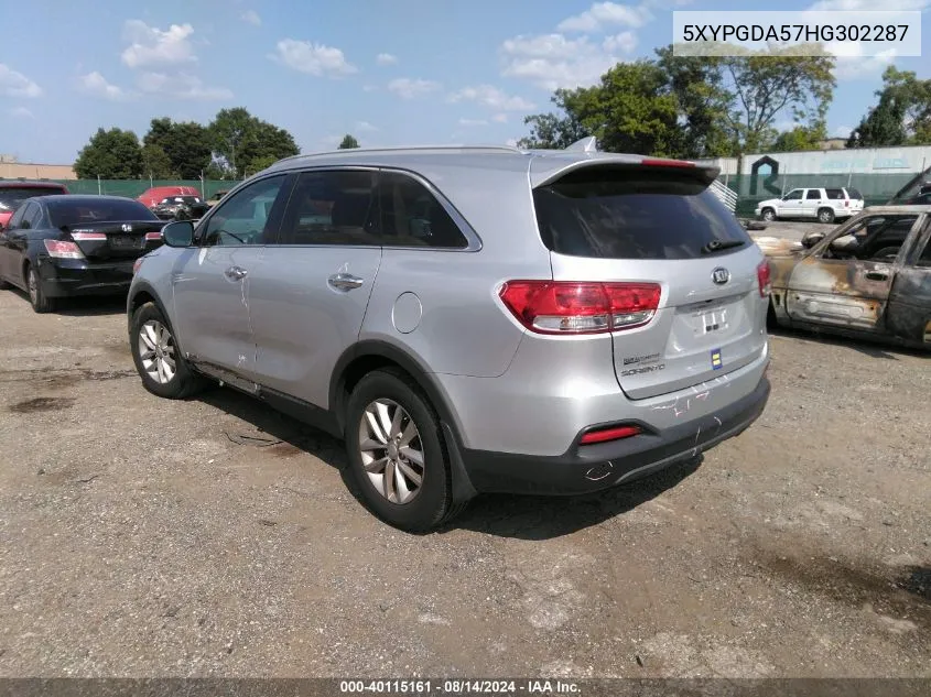 2017 Kia Sorento 3.3L Lx VIN: 5XYPGDA57HG302287 Lot: 40115161