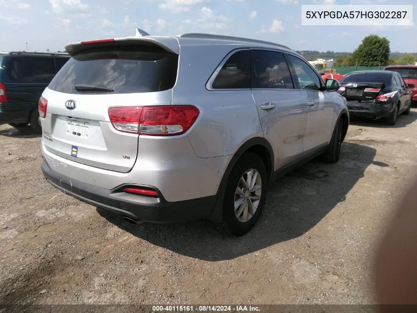 2017 Kia Sorento 3.3L Lx VIN: 5XYPGDA57HG302287 Lot: 40115161