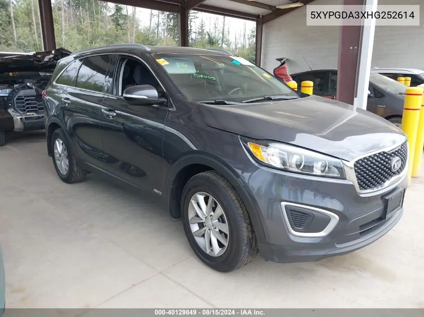 2017 Kia Sorento 2.4L Lx VIN: 5XYPGDA3XHG252614 Lot: 40129849