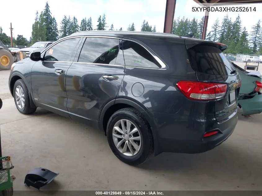 2017 Kia Sorento 2.4L Lx VIN: 5XYPGDA3XHG252614 Lot: 40129849