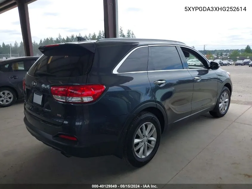 5XYPGDA3XHG252614 2017 Kia Sorento 2.4L Lx