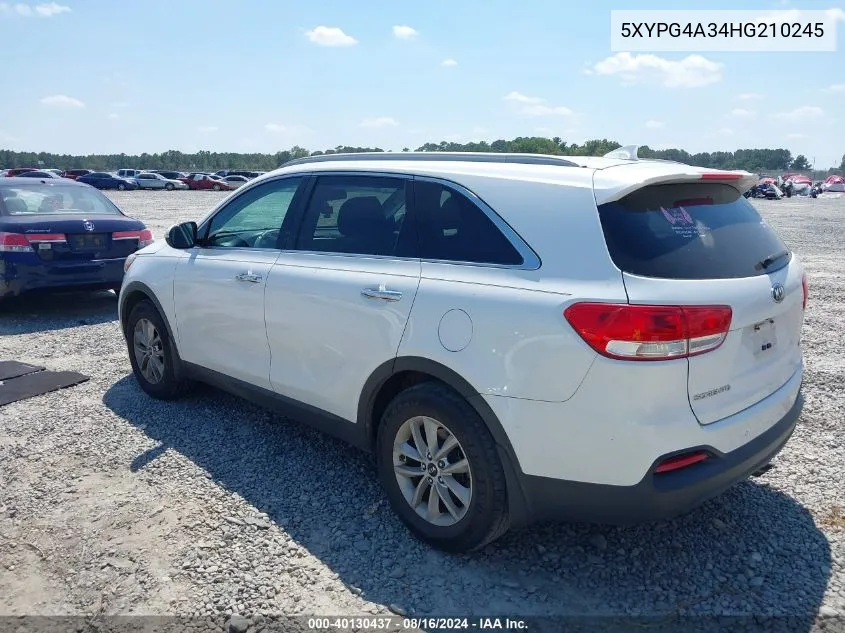 2017 Kia Sorento 2.4L Lx VIN: 5XYPG4A34HG210245 Lot: 40130437