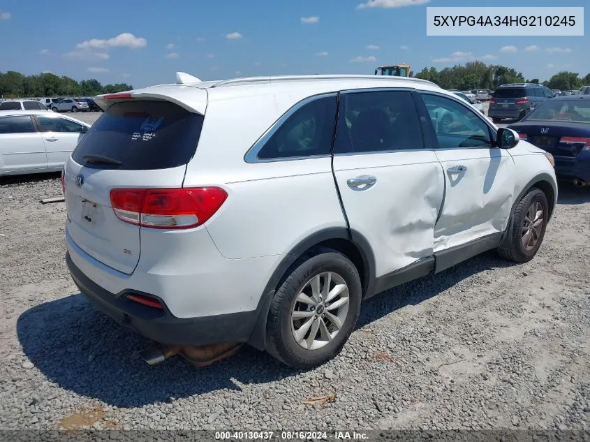 2017 Kia Sorento 2.4L Lx VIN: 5XYPG4A34HG210245 Lot: 40130437