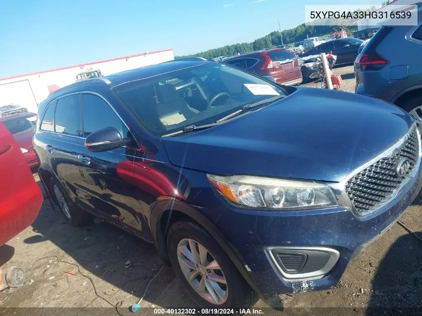 2017 Kia Sorento 2.4L Lx VIN: 5XYPG4A33HG316539 Lot: 40132302