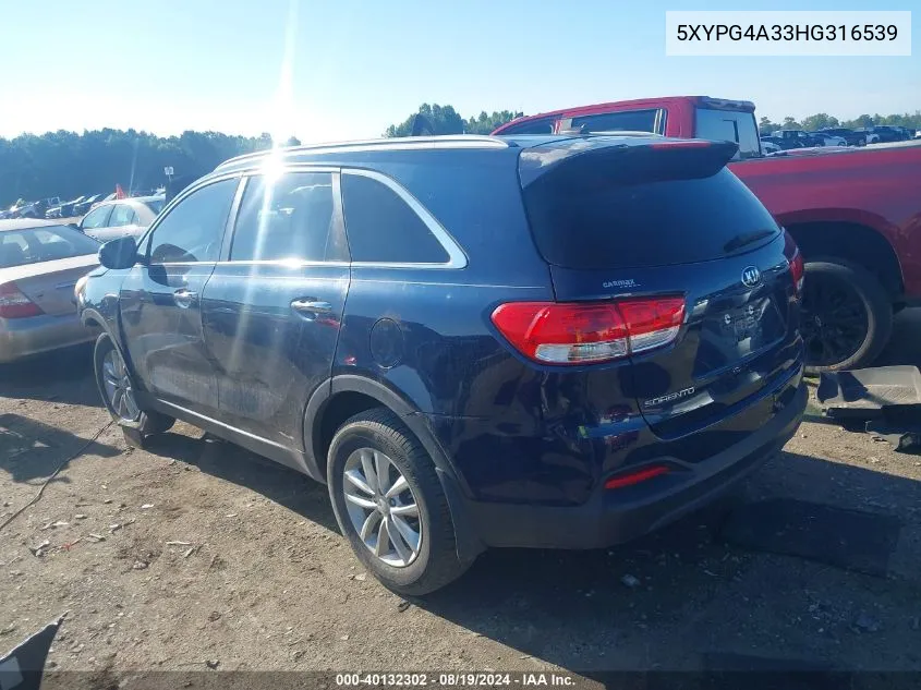 2017 Kia Sorento 2.4L Lx VIN: 5XYPG4A33HG316539 Lot: 40132302