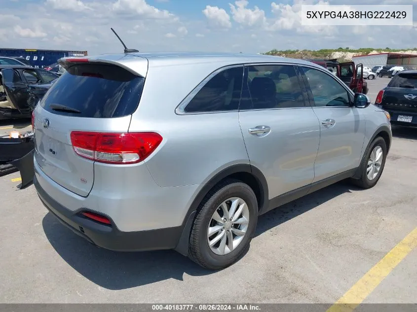 2017 Kia Sorento 2.4L L VIN: 5XYPG4A38HG222429 Lot: 40183777