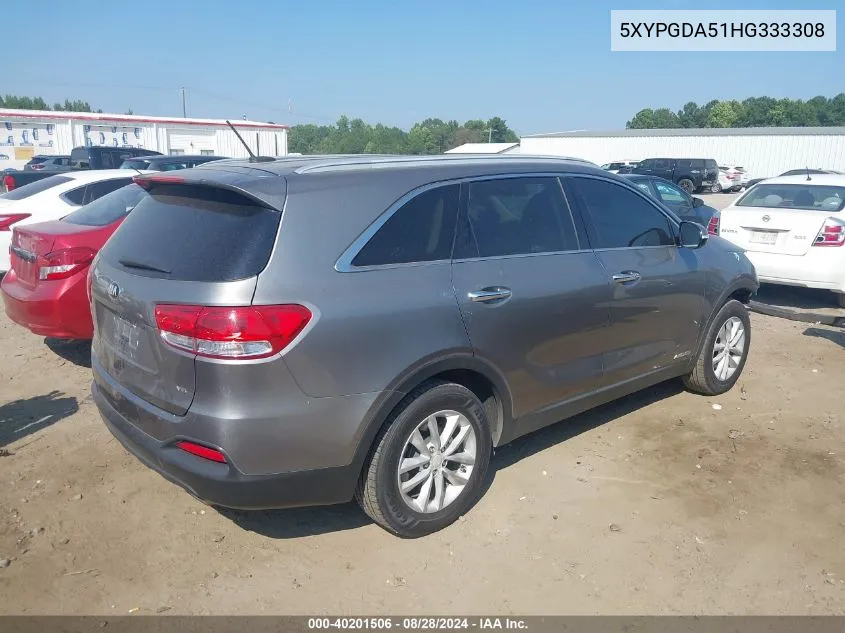 2017 Kia Sorento 3.3L Lx VIN: 5XYPGDA51HG333308 Lot: 40201506