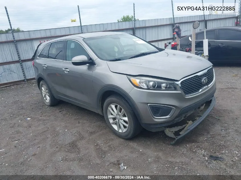 2017 Kia Sorento 2.4L L VIN: 5XYPG4A31HG222885 Lot: 40206679