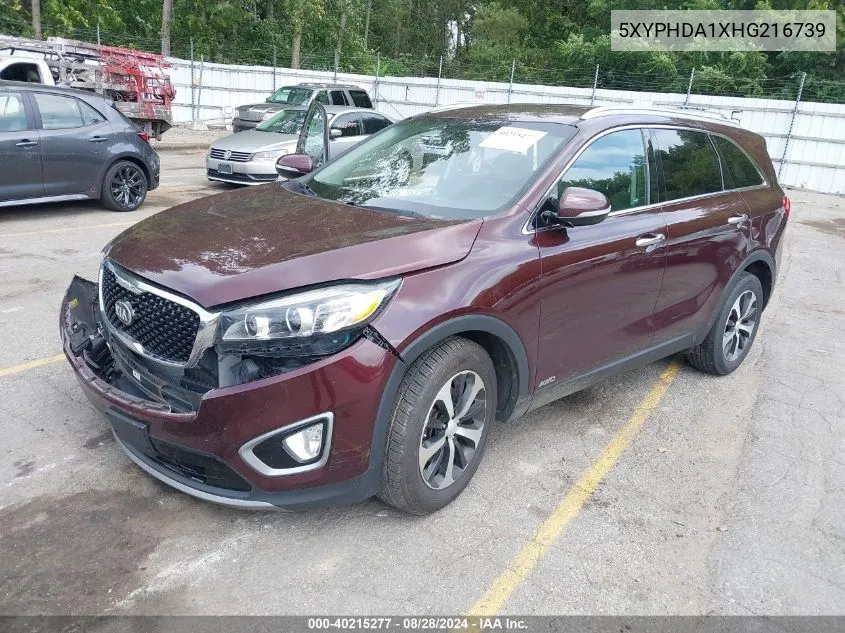 2017 Kia Sorento 2.0T Ex VIN: 5XYPHDA1XHG216739 Lot: 40215277