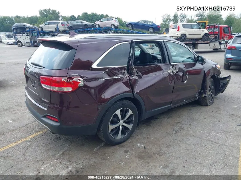 2017 Kia Sorento 2.0T Ex VIN: 5XYPHDA1XHG216739 Lot: 40215277