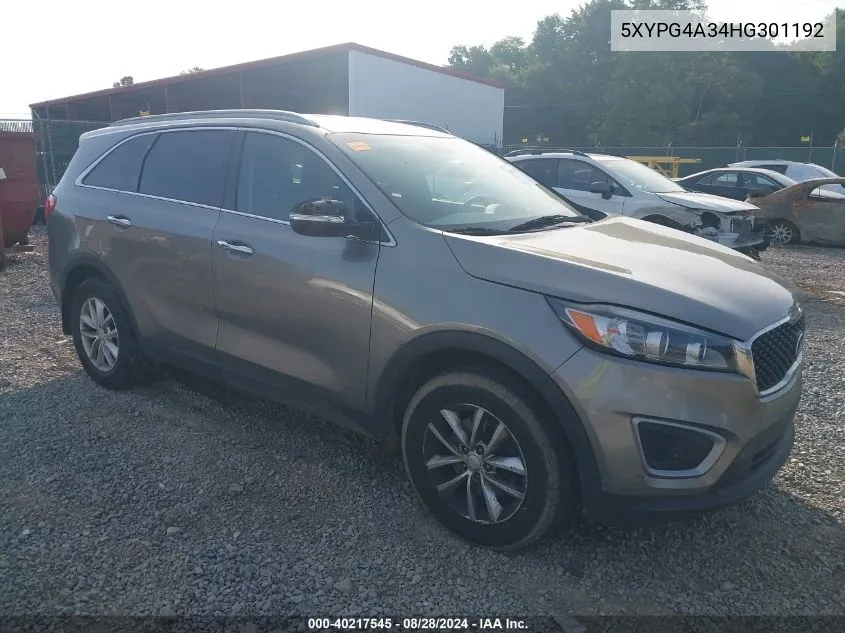 2017 Kia Sorento 2.4L Lx VIN: 5XYPG4A34HG301192 Lot: 40217545