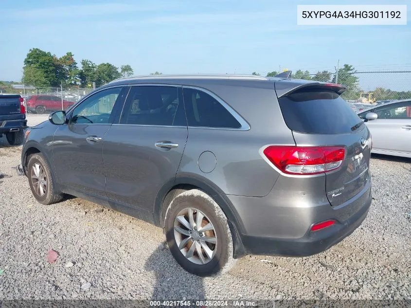 5XYPG4A34HG301192 2017 Kia Sorento 2.4L Lx