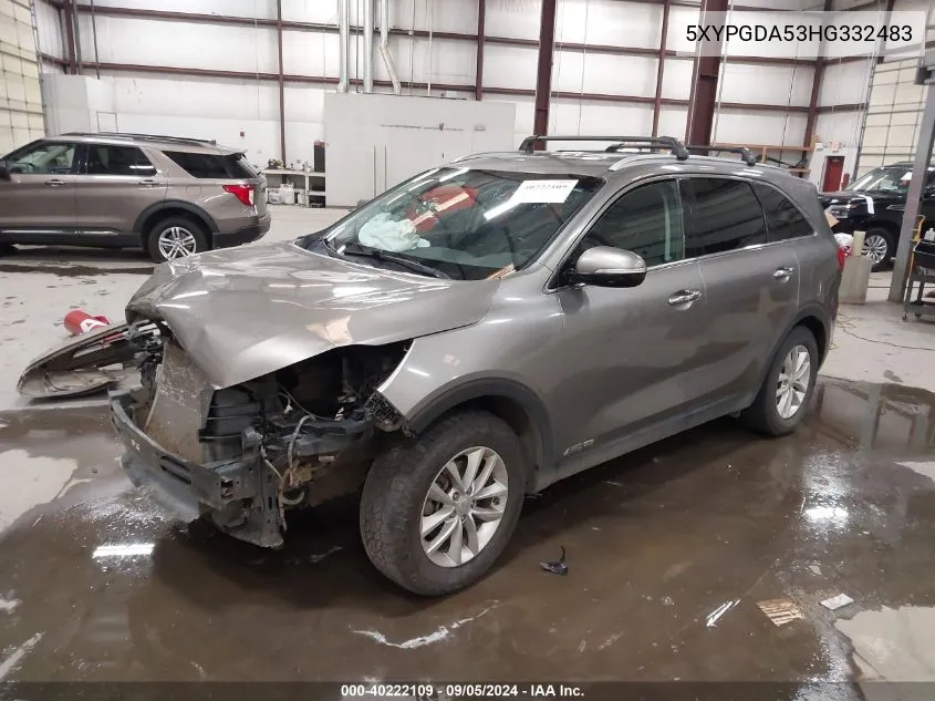 2017 Kia Sorento 3.3L Lx VIN: 5XYPGDA53HG332483 Lot: 40222109