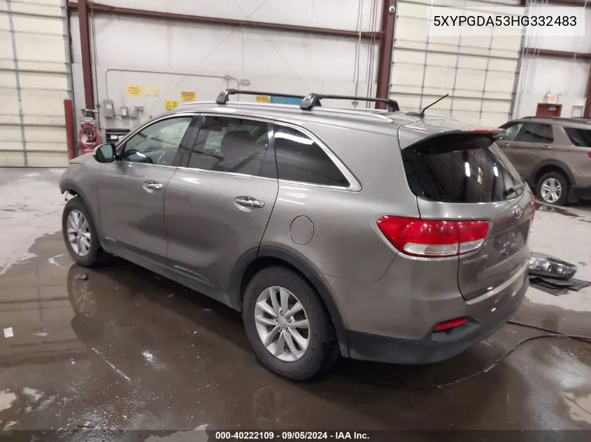 2017 Kia Sorento 3.3L Lx VIN: 5XYPGDA53HG332483 Lot: 40222109