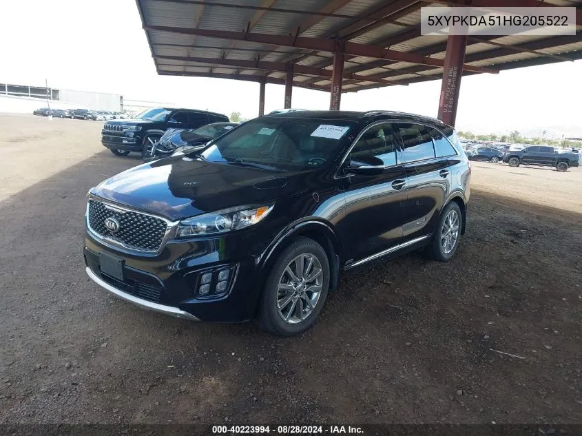 2017 Kia Sorento 3.3L Sxl VIN: 5XYPKDA51HG205522 Lot: 40223994