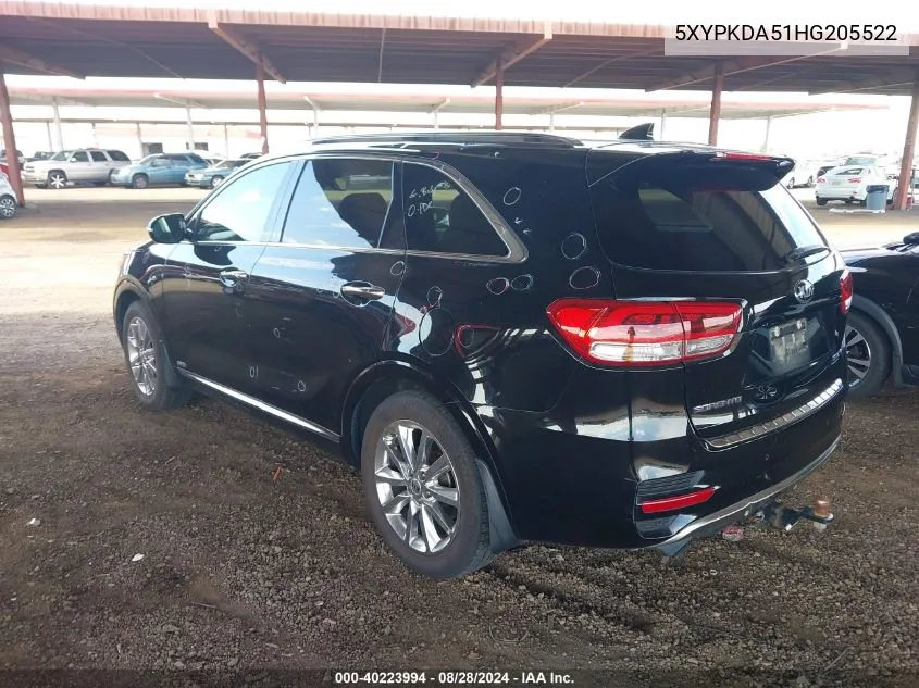 5XYPKDA51HG205522 2017 Kia Sorento 3.3L Sxl