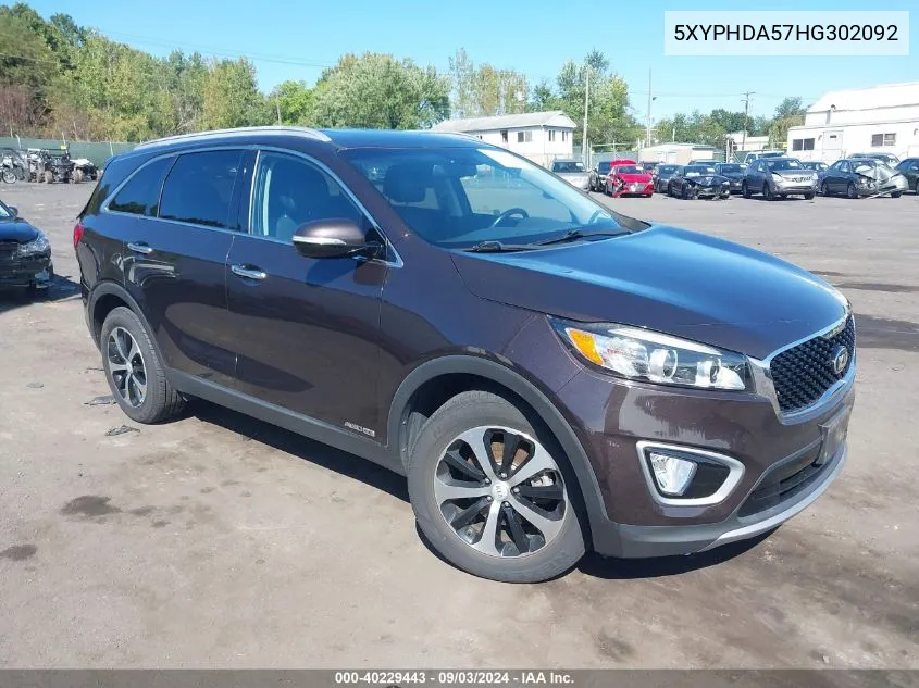 2017 Kia Sorento 3.3L Ex VIN: 5XYPHDA57HG302092 Lot: 40229443