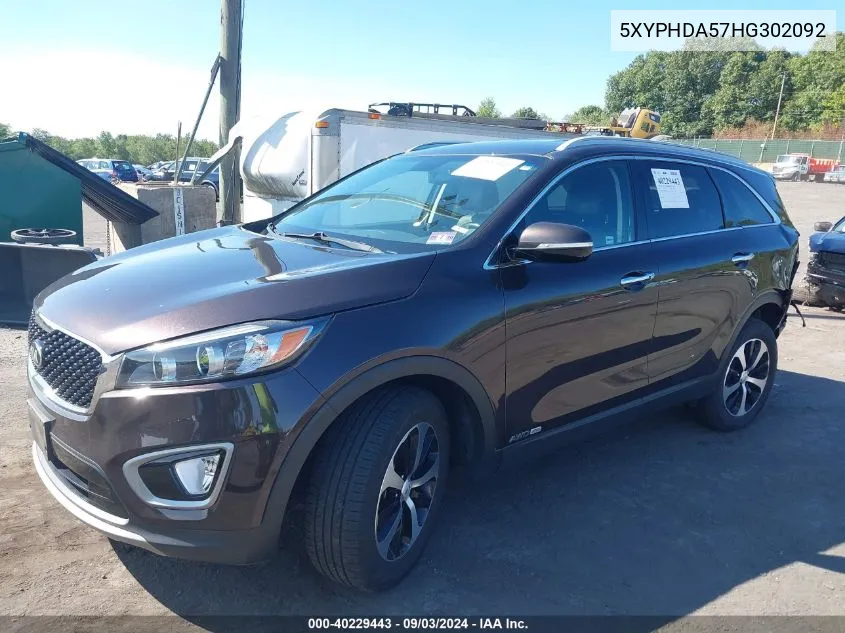 2017 Kia Sorento 3.3L Ex VIN: 5XYPHDA57HG302092 Lot: 40229443