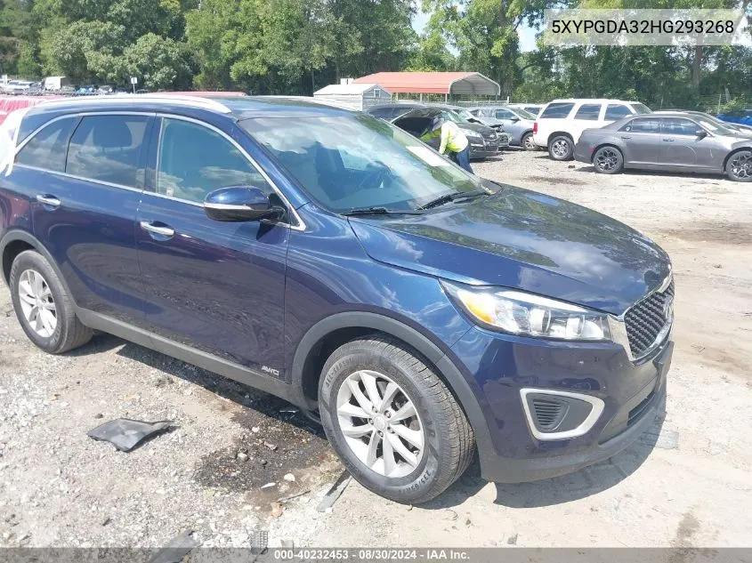 2017 Kia Sorento 2.4L Lx VIN: 5XYPGDA32HG293268 Lot: 40232453