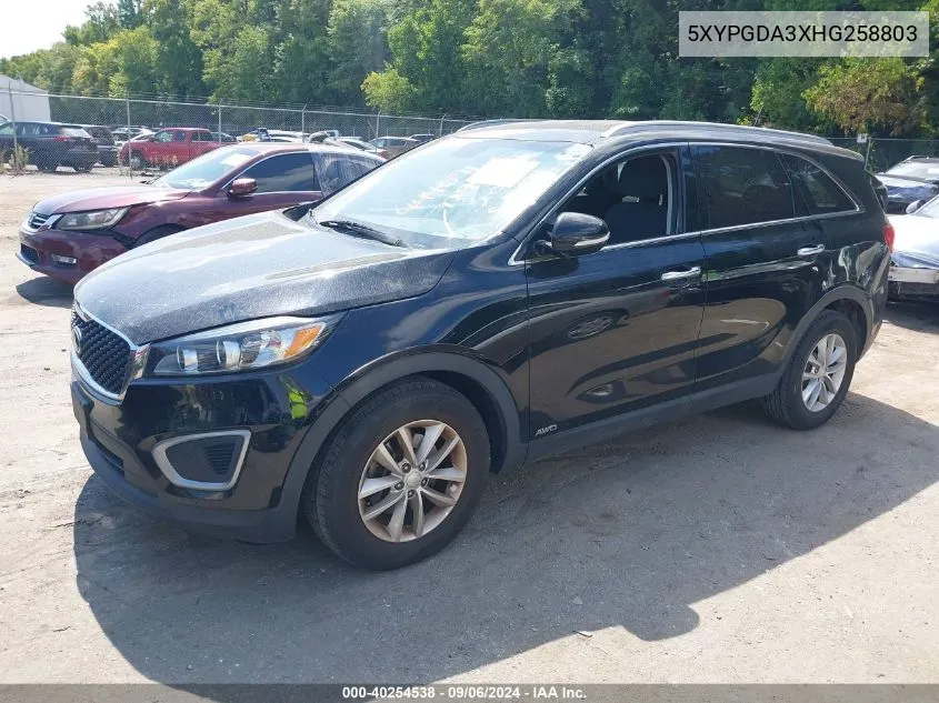 5XYPGDA3XHG258803 2017 Kia Sorento 2.4L Lx