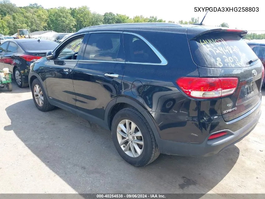 5XYPGDA3XHG258803 2017 Kia Sorento 2.4L Lx