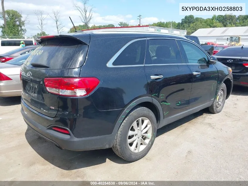 2017 Kia Sorento 2.4L Lx VIN: 5XYPGDA3XHG258803 Lot: 40254538