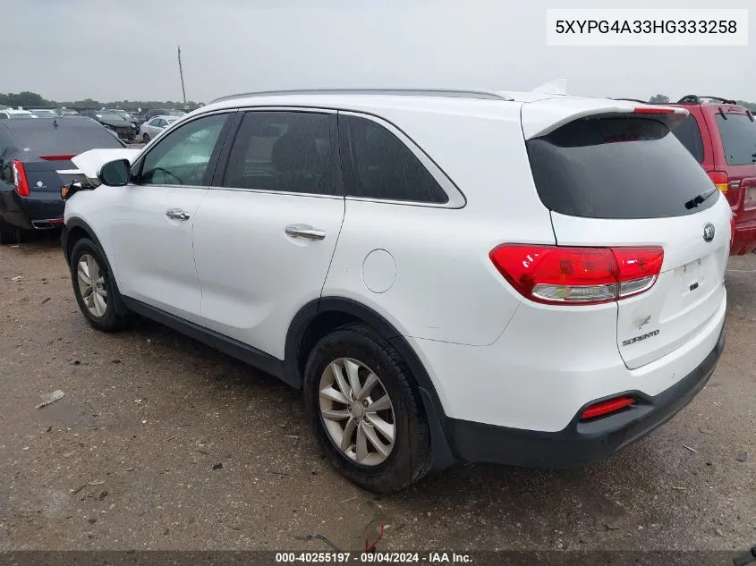 2017 Kia Sorento 2.4L Lx VIN: 5XYPG4A33HG333258 Lot: 40255197