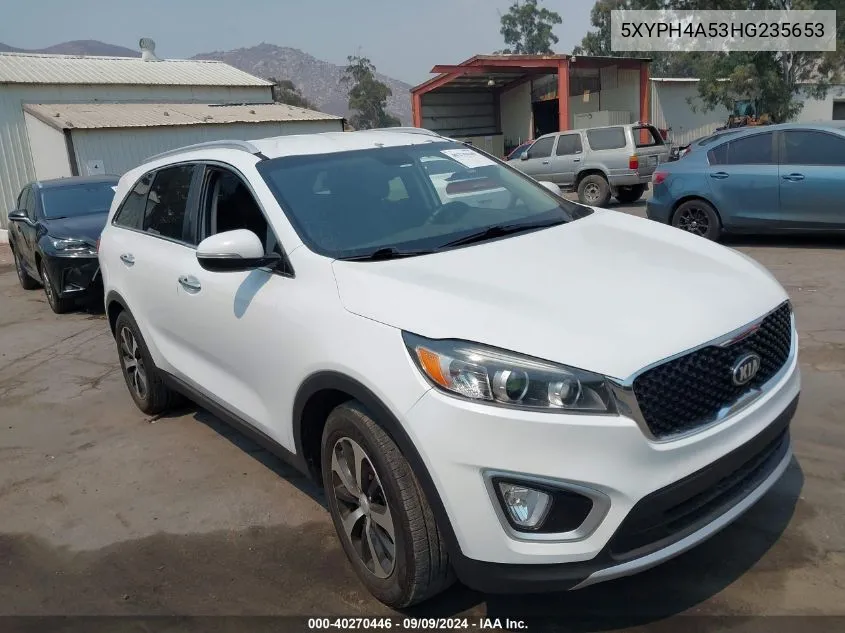 2017 Kia Sorento 3.3L Ex VIN: 5XYPH4A53HG235653 Lot: 40270446