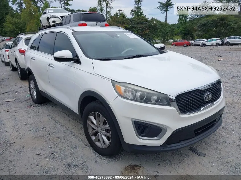 2017 Kia Sorento 3.3L Lx VIN: 5XYPG4A5XHG292452 Lot: 40273692