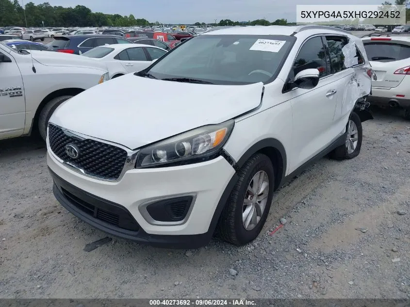 2017 Kia Sorento 3.3L Lx VIN: 5XYPG4A5XHG292452 Lot: 40273692