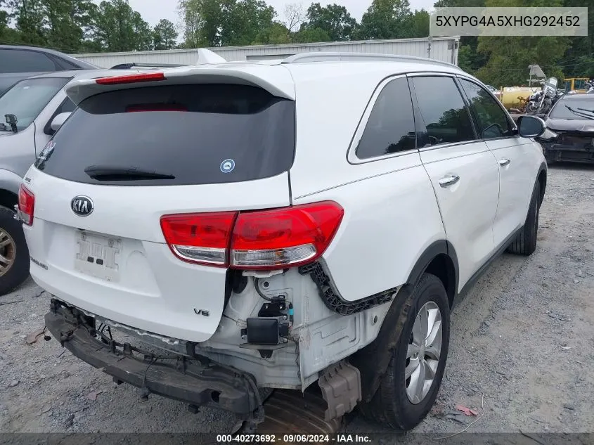 5XYPG4A5XHG292452 2017 Kia Sorento 3.3L Lx