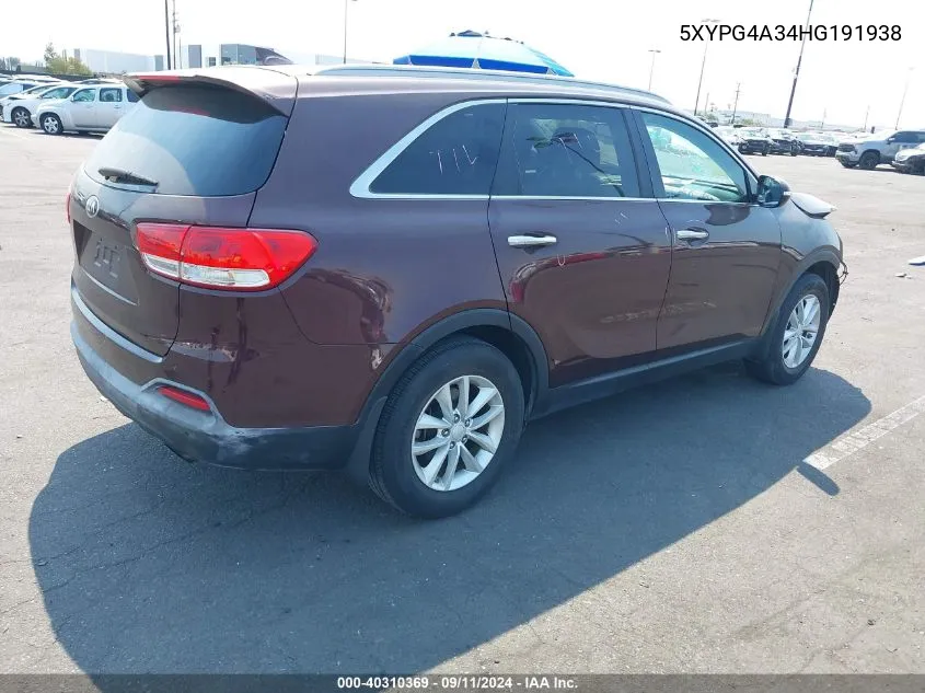 5XYPG4A34HG191938 2017 Kia Sorento 2.4L Lx