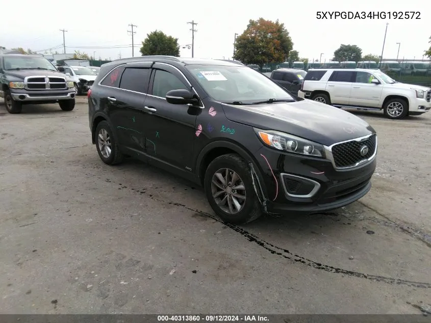 2017 Kia Sorento 2.4L Lx VIN: 5XYPGDA34HG192572 Lot: 40313860