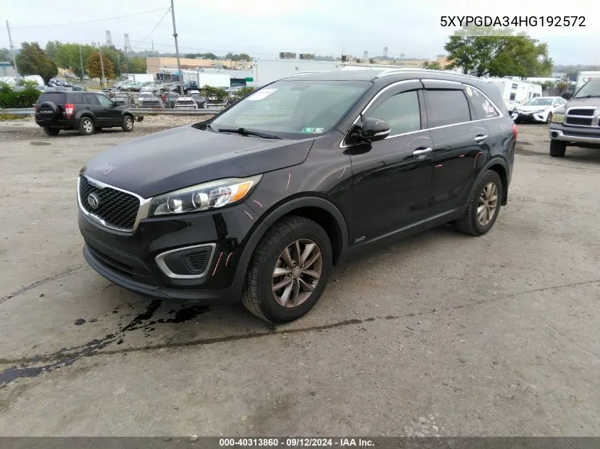 5XYPGDA34HG192572 2017 Kia Sorento 2.4L Lx