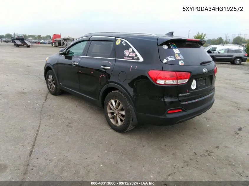 5XYPGDA34HG192572 2017 Kia Sorento 2.4L Lx