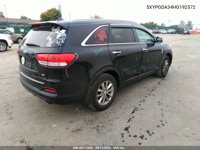 5XYPGDA34HG192572 2017 Kia Sorento 2.4L Lx