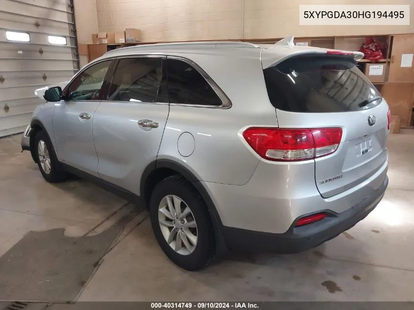 2017 Kia Sorento Lx/L VIN: 5XYPGDA30HG194495 Lot: 40314749