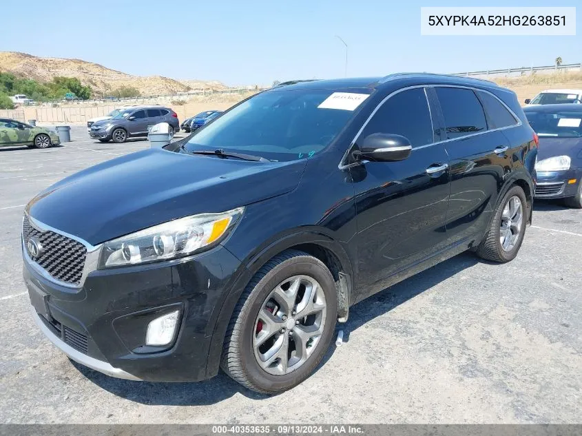 2017 Kia Sorento 3.3L Sx VIN: 5XYPK4A52HG263851 Lot: 40353635