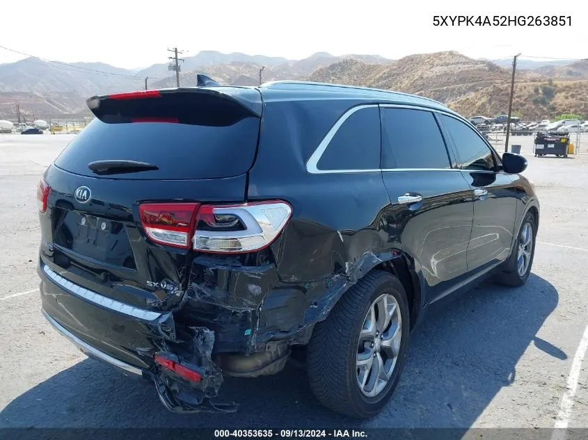 2017 Kia Sorento 3.3L Sx VIN: 5XYPK4A52HG263851 Lot: 40353635