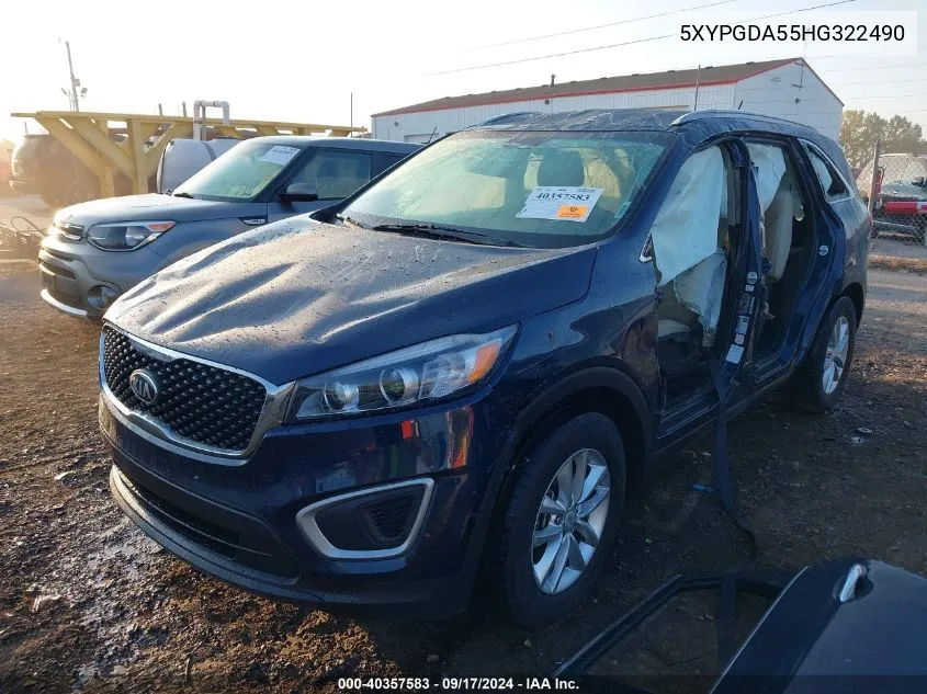 2017 Kia Sorento 3.3L Lx VIN: 5XYPGDA55HG322490 Lot: 40357583