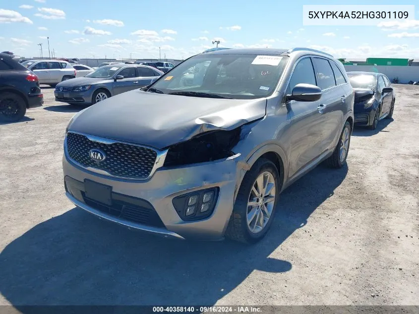 2017 Kia Sorento 3.3L Sxl VIN: 5XYPK4A52HG301109 Lot: 40358140