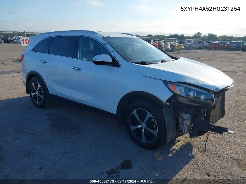 2017 Kia Sorento Ex VIN: 5XYPH4A52HG231254 Lot: 40362179